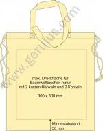 Druckspiegel Baumwolltasche natur, 2 kurze Henkel + Kordeln