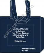 Druckspiegel für dunkelblaue Non-Woven-Taschen mit Boden- und Seitenfalte