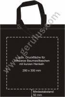 Druckspiegel für schwarze Baumwolltaschen mit kurzen Henkeln